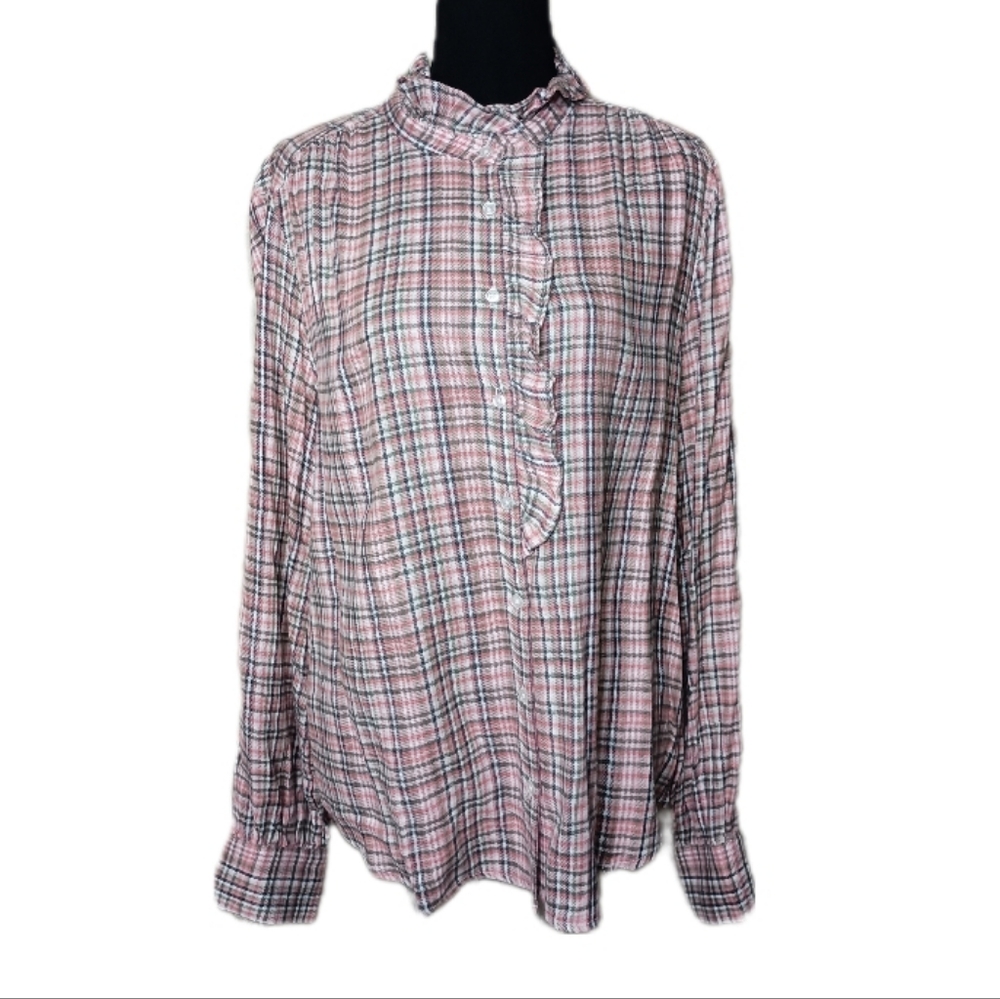 Market & Spruce Women Ruffle Neck Gingham Print Blouse Size Xl — image 4 of 8